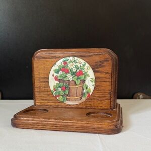 Wooden Napkin Holder with Floral Design